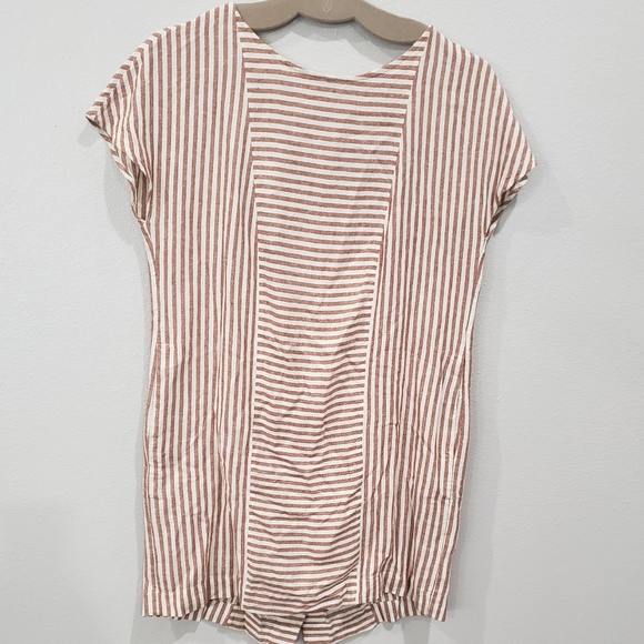 Madewell Stripe Play Button Back Linen Blend Tee Dress, Size Small - Picture 2 of 9